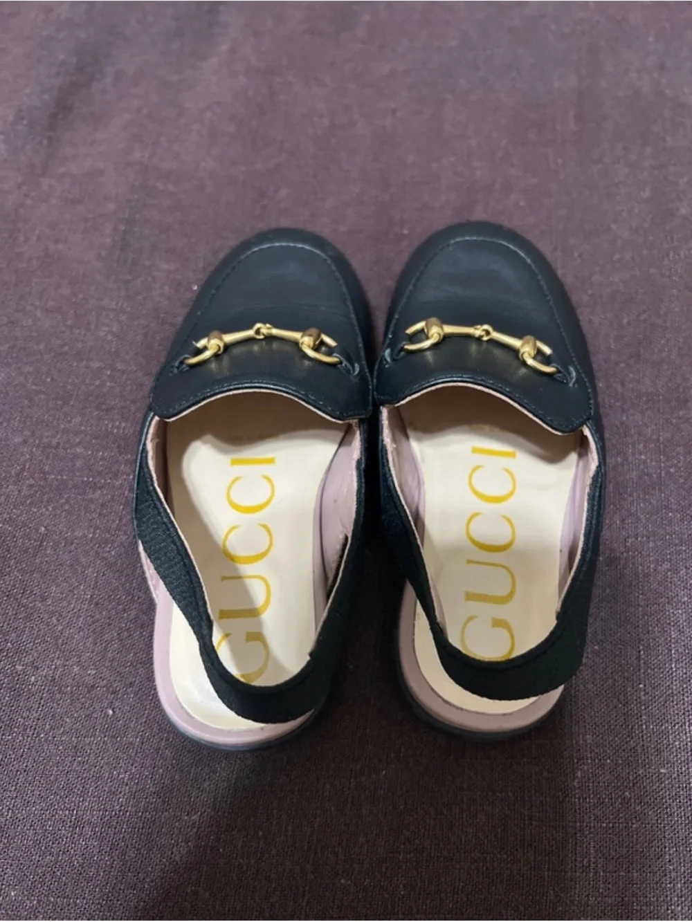 Gucci Black Leather Kids Moccasins with Gold Horsebit